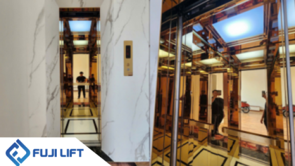 Hoàn thiện bàn giao thang máy mini Inox gương vàng tại Bình Chánh, TP.HCM