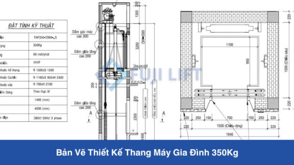 Bản Vẽ Thiết Kế Thang Máy Gia Đình 350Kg