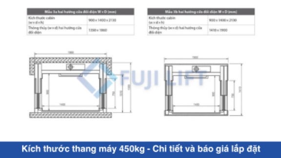 Kích thước thang máy 450kg - Chi tiết và báo giá lắp đặt