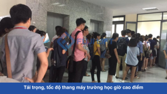 Tải trọng, tốc độ thang máy trường học giờ cao điểm