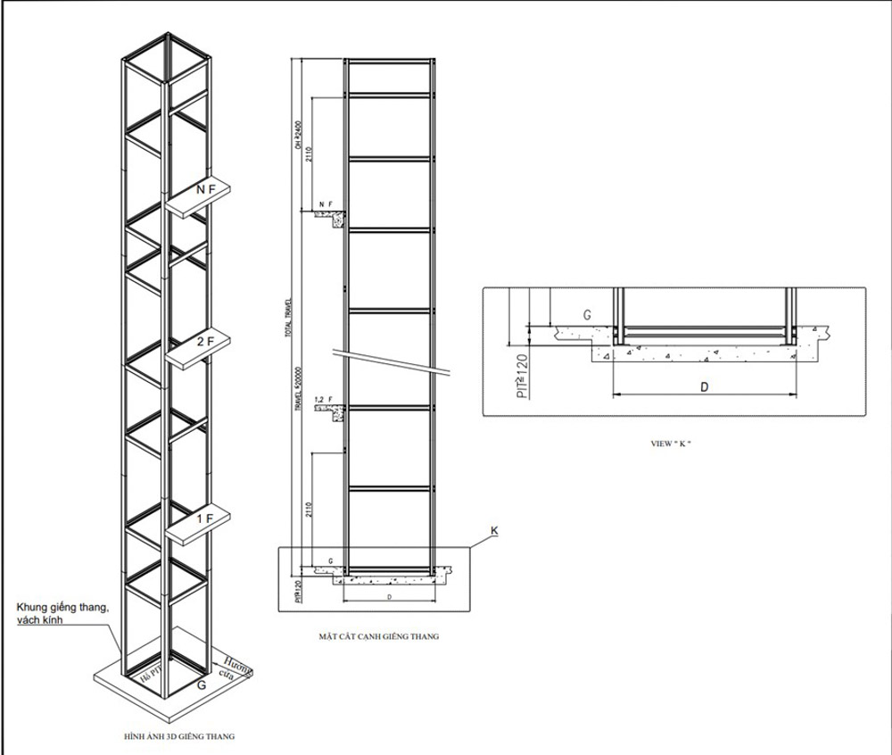 Bản vẽ thang máy không hố pit