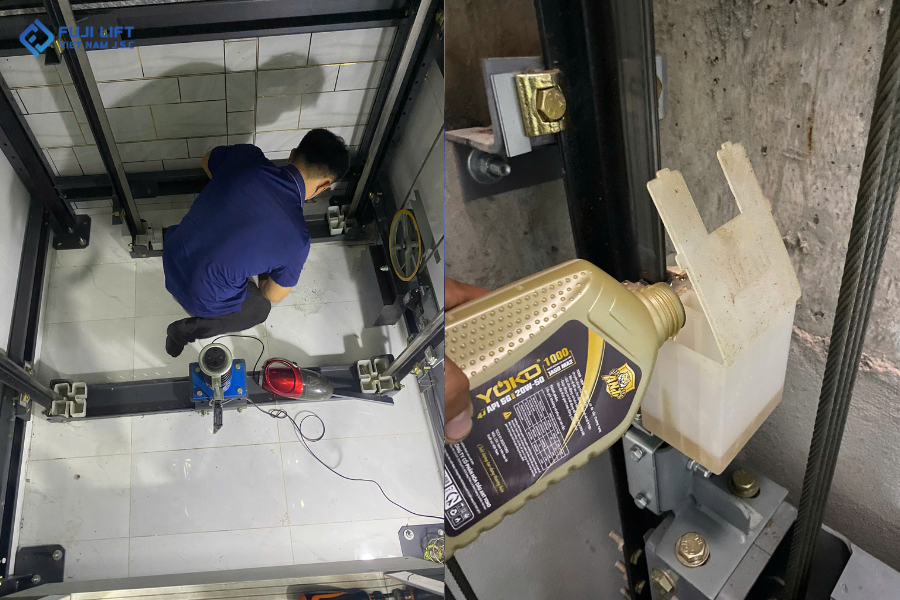 Kỹ thuật viên thực hiện gói bảo trì thang máy Fuji Lift